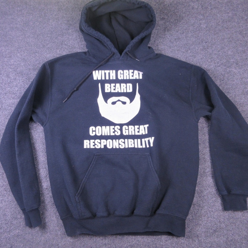 Gildan Hoodie Mens Medium Black Beard Responsibility Fleece Pullover Funny